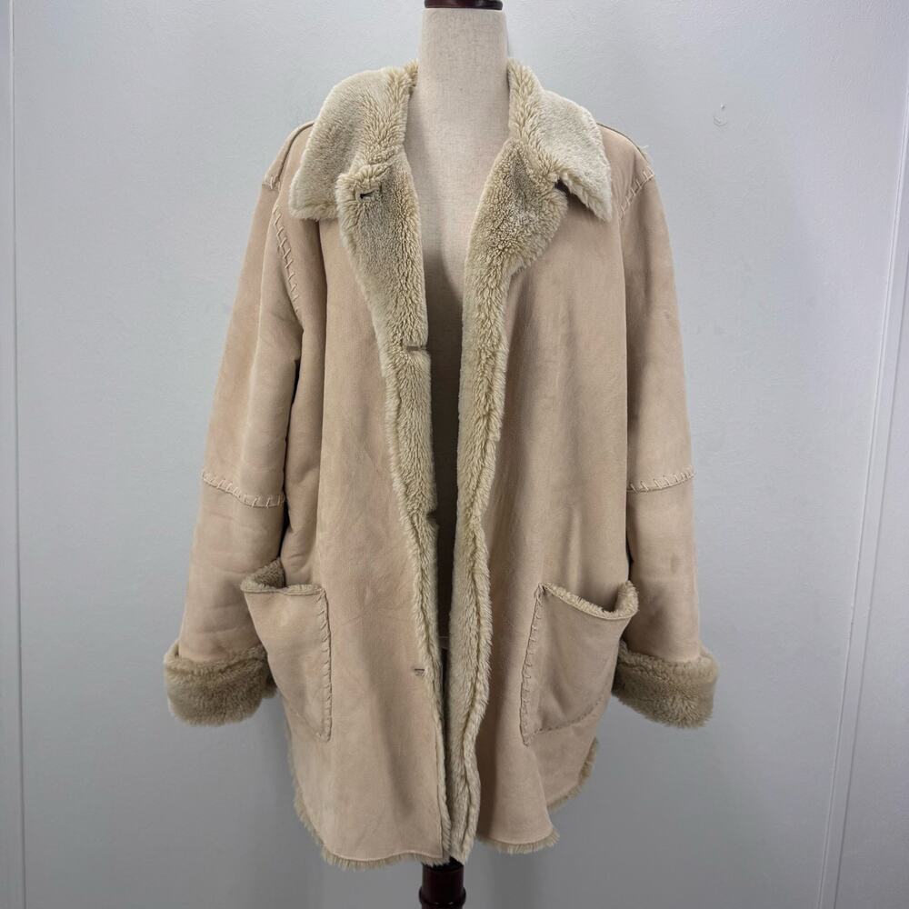 VTG 90's Y2K Buttery Soft Faux Suede Shearling Coat Jacket Penny Lane Western